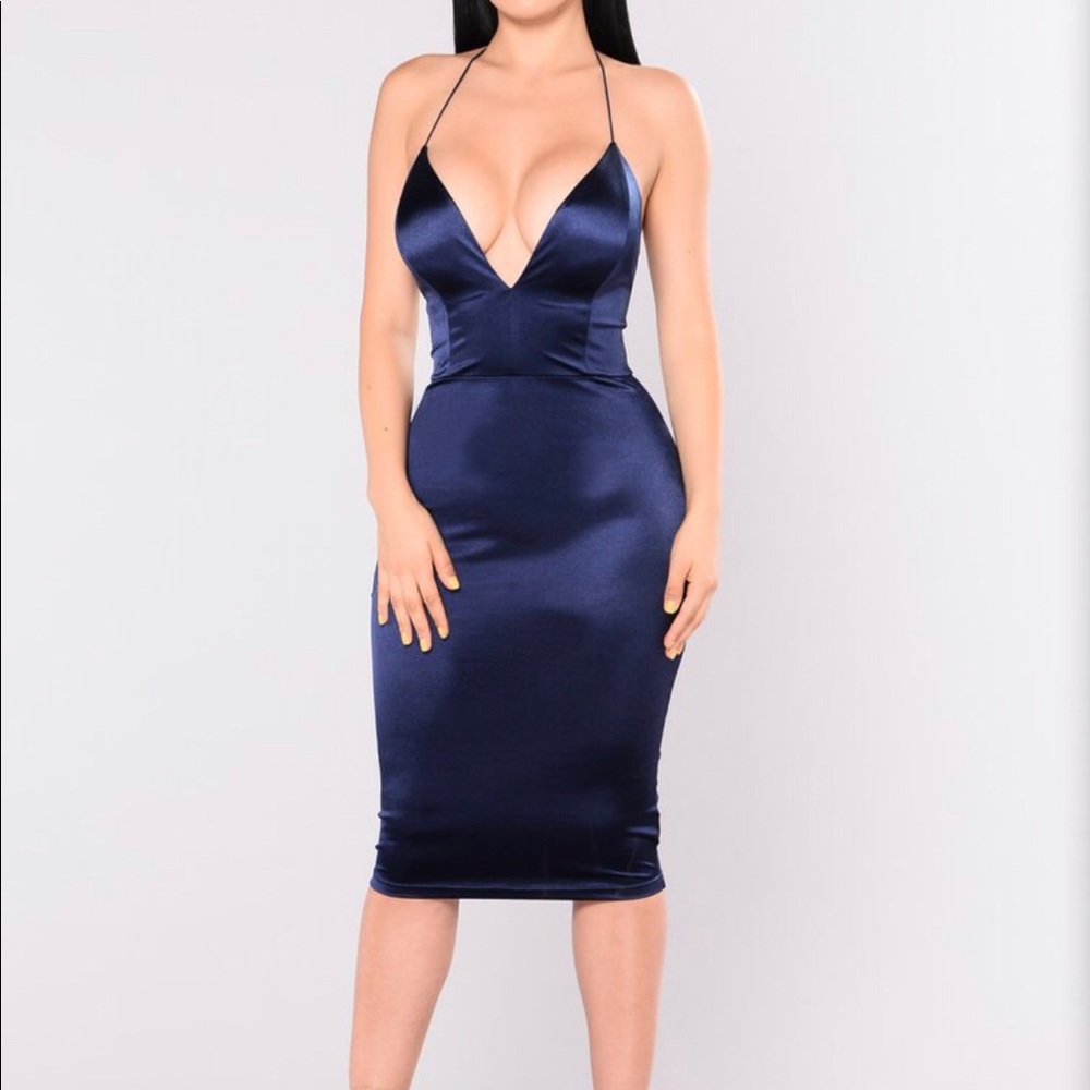 NWT Fashion Nova Navy satin midi dress M